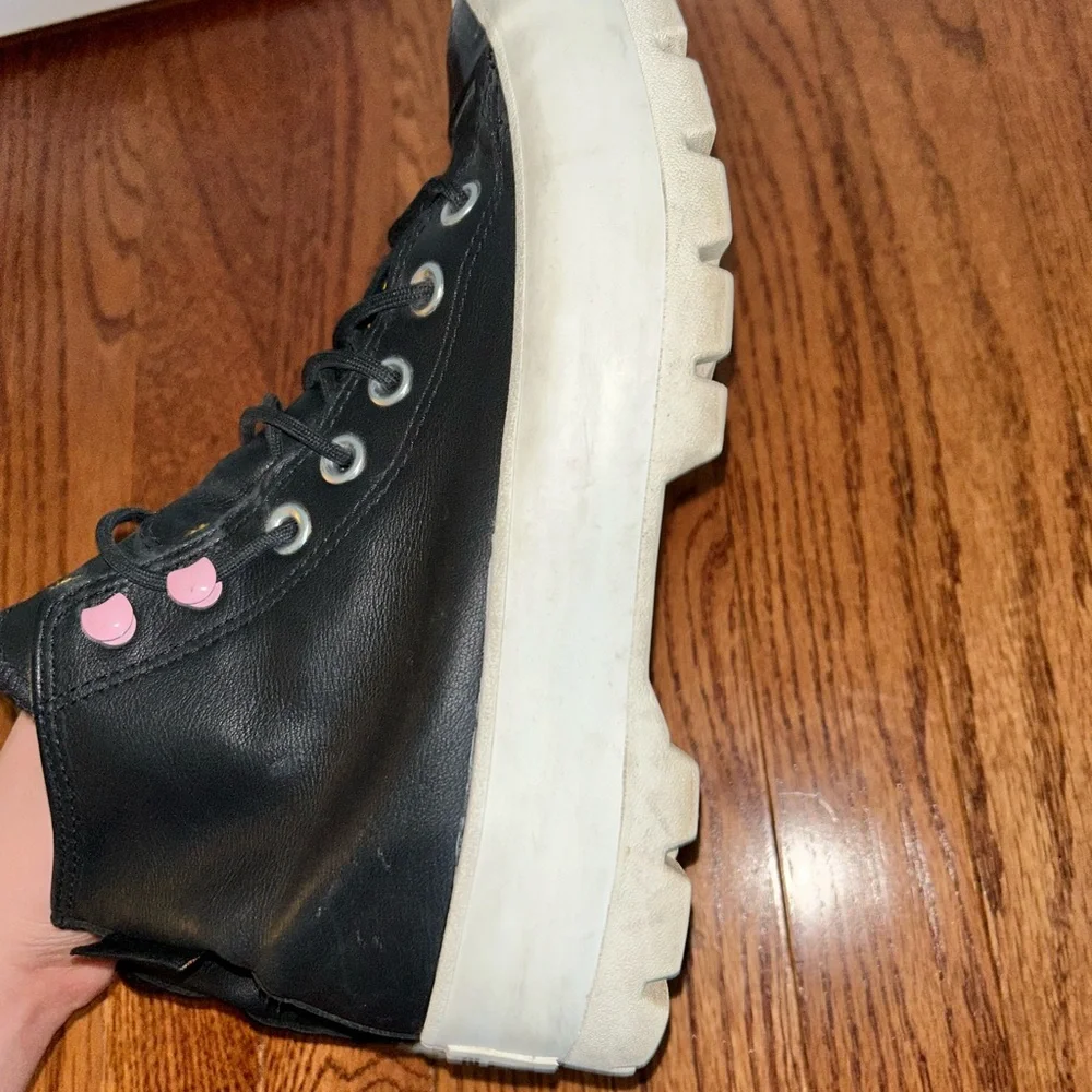 Converse Black and Pink High-Top Sneakers with Rugged Sole - Picture 8 of 11
